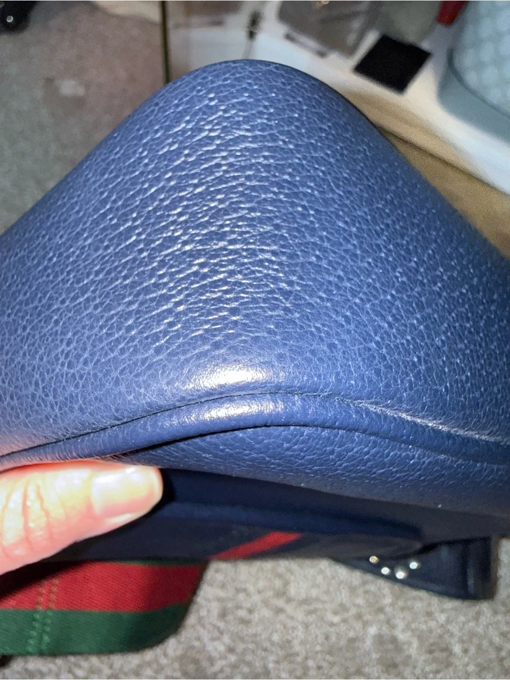 Gucci Navy Leather Crossbody with Red Stripe and Green Strap